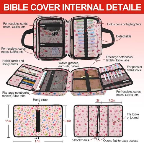 غلاف الكتاب المقدس الأزهار الملون للنساء ، حقيبة الكنيسة الكبيرة المرجعية ، حقائب الكتاب المقدس للنساء منظمات ، مستلزمات دراسة الكتاب المقدس كيت كوكات الكتب مع حزام الكتف في الكتاب المقدس in Kuwait