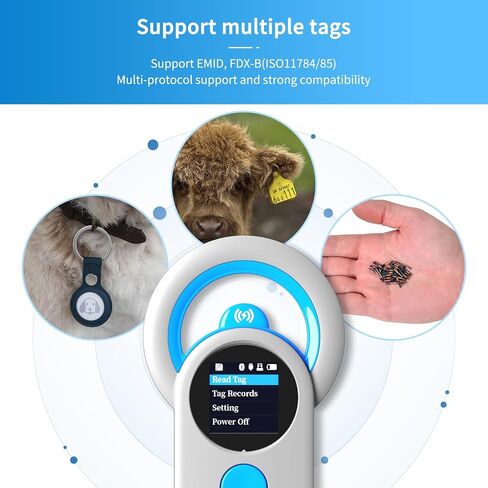NetumScan Upgraded Pet Microchip Reader, 1024 Data Storage Portable Pet Chip Scanner Rechargeable Animal ID Tag Scanner with Stable OLED Display for ISO 11784/11785,FDX-B and ID64 RFID EMID-206C in Kuwait