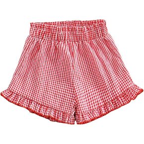 Girl's Gingham Shorts Elastic Waist Ruffle Hem Summer Casual Plaid Shorts in Saudi Arabia