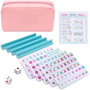 Soulchen Mini American Mahjong Tile Set Include 160 0.8 Inch Mahjong Tiles 2 Dice 4 Blue-Green Wooden Rulers 1 Accessory Bag 4 Beginner Rule Cards for Travel in Kuwait