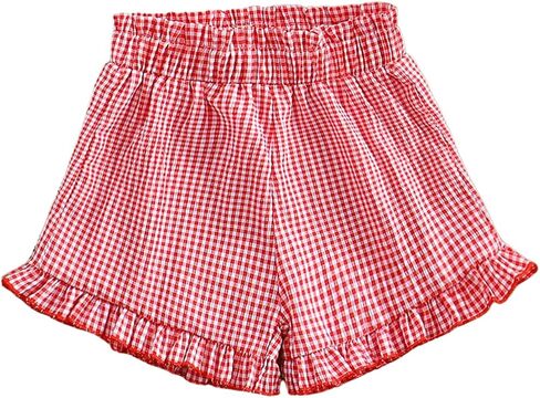 Girl's Gingham Shorts Elastic Waist Ruffle Hem Summer Casual Plaid Shorts in Saudi Arabia
