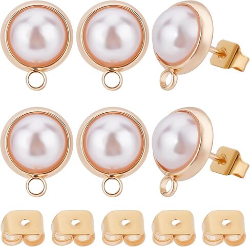 Beebeecraft 20Pcs/Box 18K Gold Plated Earring Findings with Plastic Pearl Half Round Earring with Loop & Sterling Silver Pins & Butterfly Earring Backs for DIY Earring Making in Saudi Arabia