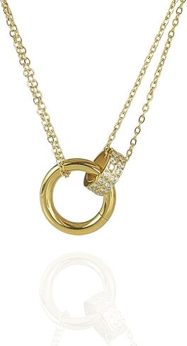 QueenBee Gold and Silver Interlocking Rings Necklace for Women – 14K Gold Plated Layered Chain, Circle Pendant Two-Tone Jewelry Gift for Birthday, Christmas – Hypoallergenic, Mixed Metal in Saudi Arabia
