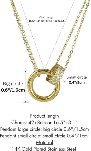 QueenBee Gold and Silver Interlocking Rings Necklace for Women – 14K Gold Plated Layered Chain, Circle Pendant Two-Tone Jewelry Gift for Birthday, Christmas – Hypoallergenic, Mixed Metal in Saudi Arabia