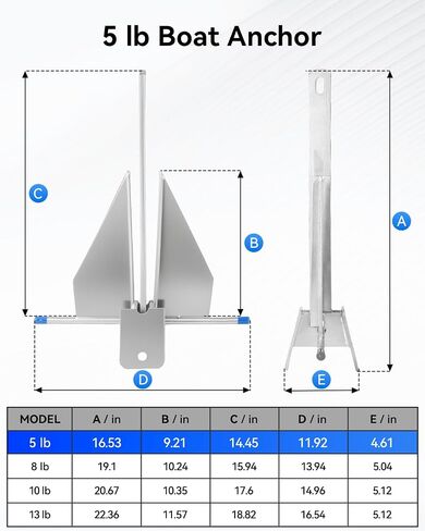 JY PERFORMANCE 10 lb Galvanized Fluke Anchor Kit with Chain, Rope and Shackles, Boat Anchor Kit for 16-26 ft Pontoon, Dinghy, Fishing and Bass Boats in Saudi Arabia