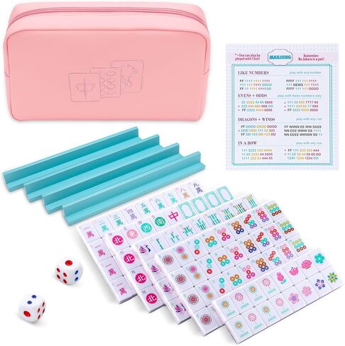 Soulchen Mini American Mahjong Tile Set Include 160 0.8 Inch Mahjong Tiles 2 Dice 4 Blue-Green Wooden Rulers 1 Accessory Bag 4 Beginner Rule Cards for Travel in Kuwait