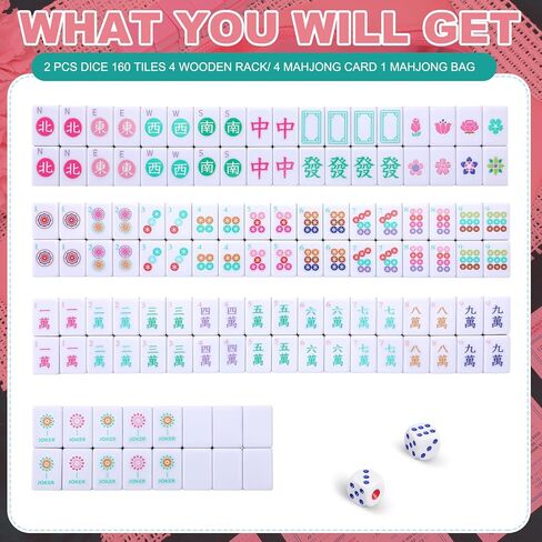 Soulchen Mini American Mahjong Tile Set Include 160 0.8 Inch Mahjong Tiles 2 Dice 4 Blue-Green Wooden Rulers 1 Accessory Bag 4 Beginner Rule Cards for Travel in Kuwait