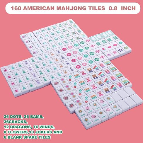 Soulchen Mini American Mahjong Tile Set Include 160 0.8 Inch Mahjong Tiles 2 Dice 4 Blue-Green Wooden Rulers 1 Accessory Bag 4 Beginner Rule Cards for Travel in Kuwait