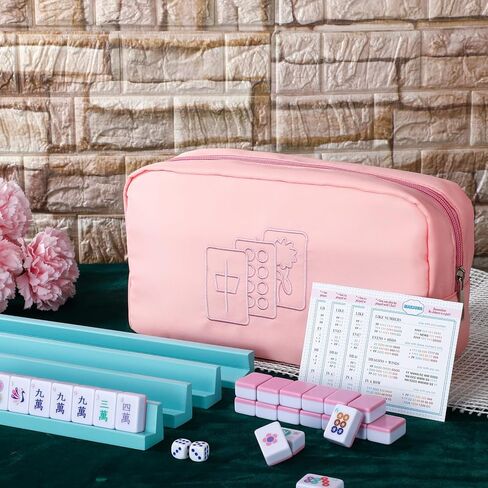 Soulchen Mini American Mahjong Tile Set Include 160 0.8 Inch Mahjong Tiles 2 Dice 4 Blue-Green Wooden Rulers 1 Accessory Bag 4 Beginner Rule Cards for Travel in Kuwait