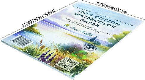 Creo Crafts 100% Cotton Watercolor Paper Pad 8x5" – 36 Sheets, A5, Cold Pressed, Acid-Free, pH Neutral, Premium Artist-Grade Paper for Painting, Drawing & Mixed Media in Kuwait