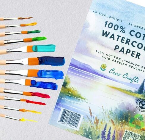 Creo Crafts 100% Cotton Watercolor Paper Pad 8x5" – 36 Sheets, A5, Cold Pressed, Acid-Free, pH Neutral, Premium Artist-Grade Paper for Painting, Drawing & Mixed Media in Kuwait