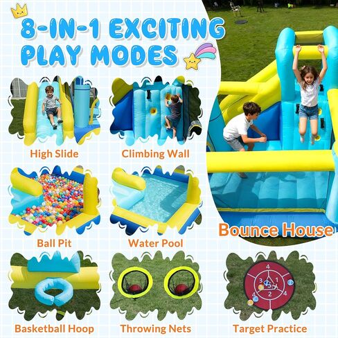 Kids Inflatable Bouncer, Bounce House with Slide & Blower, Outdoor Jumping Castle for Toddlers, Birthday Parties, Backyard Fun in Saudi Arabia