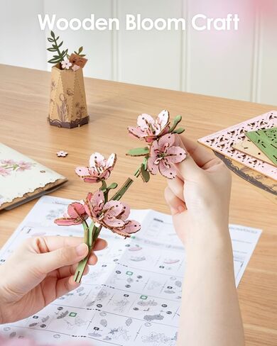 Robotime 3D Puzzle Sakura TW101 ، DIY Wooden Flower Craft ، مجموعة طراز الزهور الاصطناعية للتجميع للبالغين ، الديكور المنزلي ومجموعة هدايا عيد الحب يوم عيد الحب in Saudi Arabia
