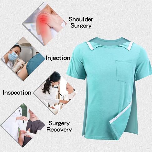 Post Shoulder Surgery Shirts Tear Away Short Sleeve Full Open Side Snap Recovery Adaptive Chemo Clothes in Saudi Arabia