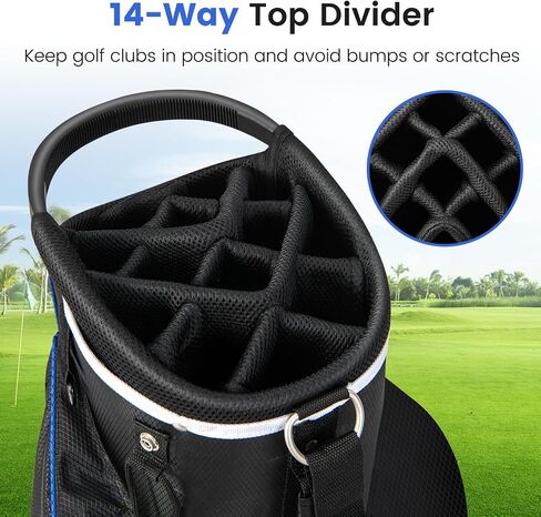Goplus Golf Cart Bag with 14-Way Top Dividers, 9 Zippered Pockets, Cooler Bag, Rain Hood, Shoulder Strap, Carry Handle, Lightweight Golf Club Bags for Men Women in Saudi Arabia