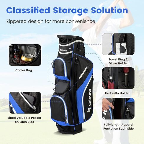 Goplus Golf Cart Bag with 14-Way Top Dividers, 9 Zippered Pockets, Cooler Bag, Rain Hood, Shoulder Strap, Carry Handle, Lightweight Golf Club Bags for Men Women in Saudi Arabia