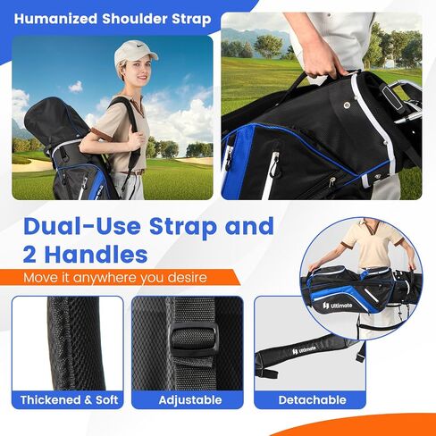 Goplus Golf Cart Bag with 14-Way Top Dividers, 9 Zippered Pockets, Cooler Bag, Rain Hood, Shoulder Strap, Carry Handle, Lightweight Golf Club Bags for Men Women in Saudi Arabia