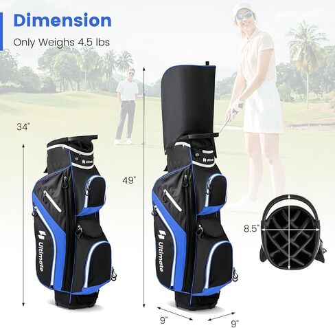 Goplus Golf Cart Bag with 14-Way Top Dividers, 9 Zippered Pockets, Cooler Bag, Rain Hood, Shoulder Strap, Carry Handle, Lightweight Golf Club Bags for Men Women in Saudi Arabia