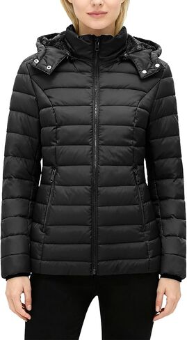 Women's Quilted Down Coat Waterproof Warm Thicken Flannel Lined with Detachable Hood Windproof Winter Puffer Jacket in Saudi Arabia