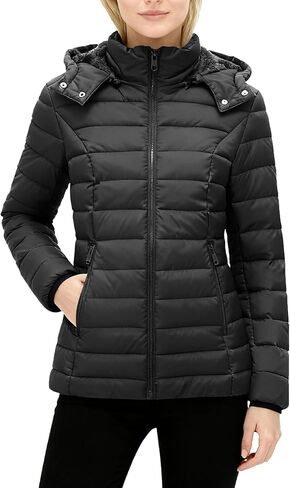 Women's Quilted Down Coat Waterproof Warm Thicken Flannel Lined with Detachable Hood Windproof Winter Puffer Jacket in Saudi Arabia