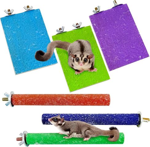 BNOSDM Sugar Glider Toys Wood 6 Pcs Hamster Climbing Cage Steps with Colorful Sand Sharpening Claws Platform Small Animal Scratching Snadpaper for Cages Suitable for Squirrels Chinchillas Rats in Kuwait