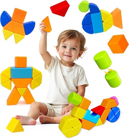 Magnetic Blocks, Large Magnetic Building Blocks for Toddlers, 1.65 Inch 3D Magnet Cubes in 8 Colors, Montessori & Sensory Stacking Toy Gift for Kids Ages 1-3 (16PCS) in Kuwait