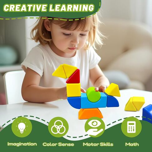 Magnetic Blocks, Large Magnetic Building Blocks for Toddlers, 1.65 Inch 3D Magnet Cubes in 8 Colors, Montessori & Sensory Stacking Toy Gift for Kids Ages 1-3 (16PCS) in Kuwait