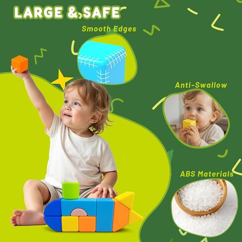 Magnetic Blocks, Large Magnetic Building Blocks for Toddlers, 1.65 Inch 3D Magnet Cubes in 8 Colors, Montessori & Sensory Stacking Toy Gift for Kids Ages 1-3 (16PCS) in Kuwait