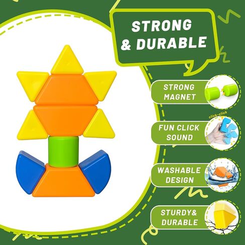 Magnetic Blocks, Large Magnetic Building Blocks for Toddlers, 1.65 Inch 3D Magnet Cubes in 8 Colors, Montessori & Sensory Stacking Toy Gift for Kids Ages 1-3 (16PCS) in Kuwait