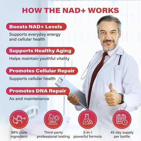 NAD+ 1000mg ملحق الحزم السائلة - ريبوسيد النيكوتيناميد الممتاز وريسفيراترول للطاقة الخلوية ، معززة NAD المتقدمة للرجال والنساء (60 جيب) in Kuwait