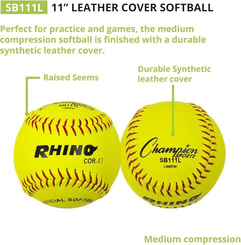 Champion Sports 11 "Cover Cover Cover Calls - Poly Core - ضغط متوسطة - NFHS المعتمدة - طبقات مرفوعة - صفراء بصرية - حزمة 12 in Saudi Arabia
