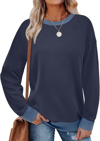Saloogoe Sweatshirt for Women Loose Fit Cute Tops Trendy 2025 Fashion Winter Clothing Business Casual Outfits Striped L in Saudi Arabia