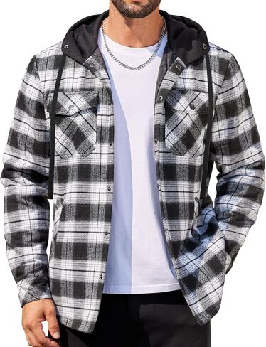 Coofandy Mens Flannel Shirt Jacket Cotton Ceanted Cleanted Slaid Plaid Shirt Button Long Long in Saudi Arabia