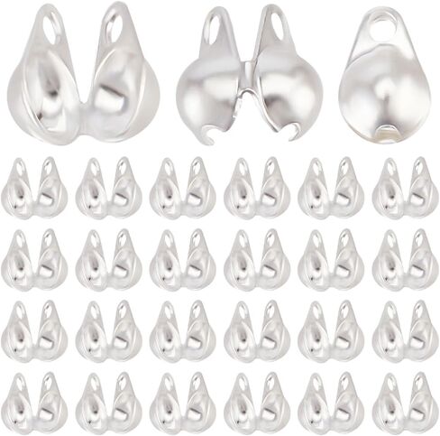 Beebeecraft 1 Box 300Pcs Bead Tips Knot Covers 18K Gold & 925 Sterling Silver Plated 304 Stainless Steel Open Crimp End Caps for Jewelry Making in Saudi Arabia