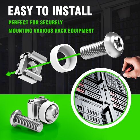 M6 x 16mm Rack Mount Cage Nuts, Screws and Washers - 50 Pack for Server Cabinets, Shelves, Routers - Self-Locking Cable Ties in Kuwait