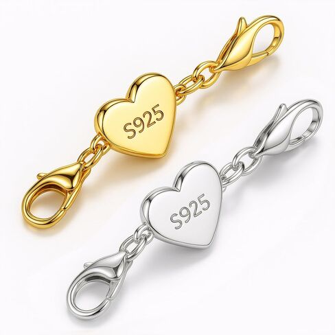 925 Sterling Silver Necklace Chain Extender with Heart Magnetic Clasp Helper Strong Classe Bracelet for Women (Gold 2pcs) in Kuwait
