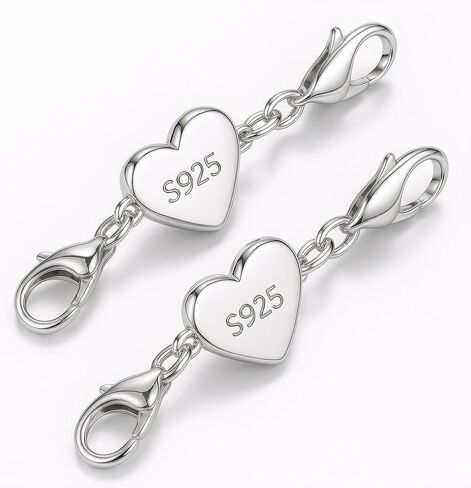 925 Sterling Silver Necklace Chain Extender with Heart Magnetic Clasp Helper Strong Classe Bracelet for Women (Gold 2pcs) in Kuwait