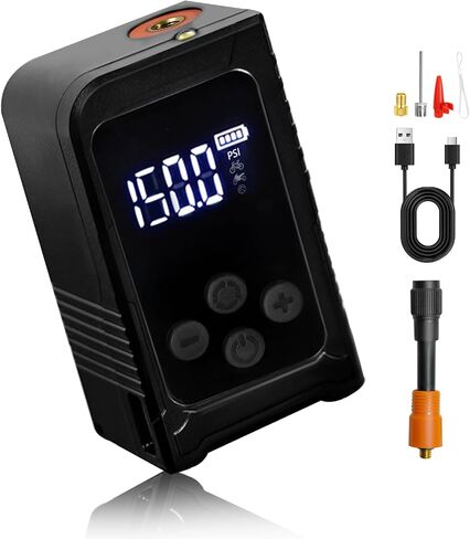 Mini Bike Tire Pump with Gauge 150PSI Portable Rechargeable Air Pump,Electric Air Pump with Presta and Schrader Valve for Road,Mountain Bike,E-Bike,Balls in Saudi Arabia