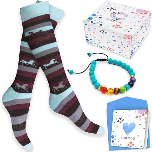 Cantik Quality Knee High Horse Socks For Girls In A Beautiful Gift Box. A Perfect Horse Gift for Girls & Women. Cushioned Equestrian Riding Boot Socks With Beautiful Bracelet and 'For You' Card - Pink in Saudi Arabia