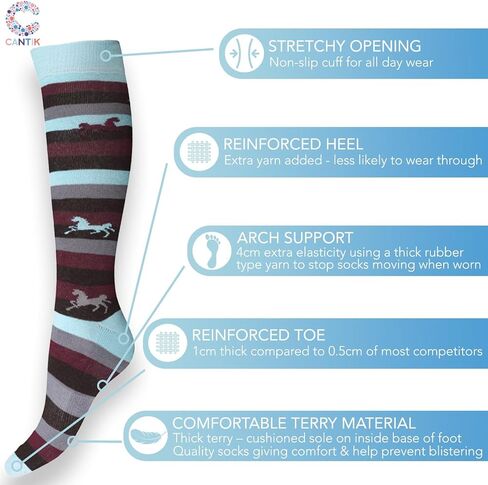 Cantik Quality Knee High Horse Socks For Girls In A Beautiful Gift Box. A Perfect Horse Gift for Girls & Women. Cushioned Equestrian Riding Boot Socks With Beautiful Bracelet and 'For You' Card - Pink in Saudi Arabia