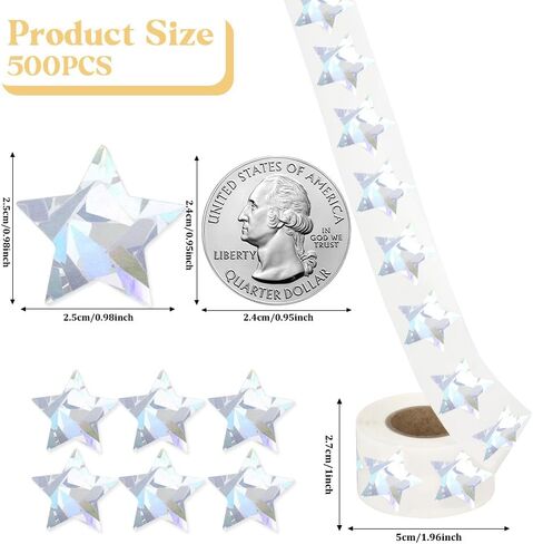 ملصقات Gold Star for Kids مكافأة ، 500 ٪ 1 "ملصقات Glitter Foil Star للأظرف اللامعة اللمسات الديمقراطية اللمساتية ذاتية اللمسات in Kuwait