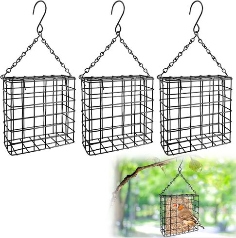 Pinvnby 3 PCS Suet Bird Feeder Metal Black Tuet Leachers for Outsiding Hanging Bild Bird Teeder مع سعة كعكة شحم سلسلة خطاف لبطولة ساحة الحديقة in Saudi Arabia