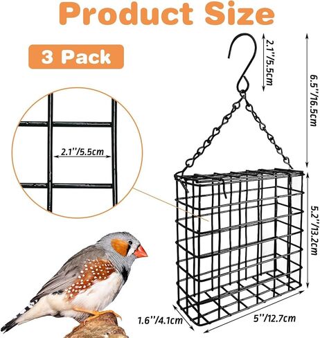 Pinvnby 3 PCS Suet Bird Feeder Metal Black Tuet Leachers for Outsiding Hanging Bild Bird Teeder مع سعة كعكة شحم سلسلة خطاف لبطولة ساحة الحديقة in Saudi Arabia