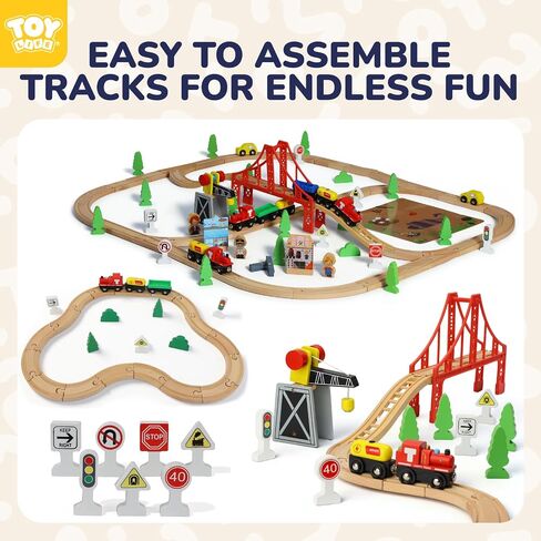 لعبة Toy Life Wooden Train للأطفال الصغار 2-4 ، ألعاب القطار في المدينة 119PCS مع مسار قطار خشبي ، قطار كهربائي للأطفال 4-8 ، ألعاب الأطفال الصغار لـ 3 4 5 5 بويز فتيات ، متوافقة مع العلامة التجارية الرئيسية in Saudi Arabia