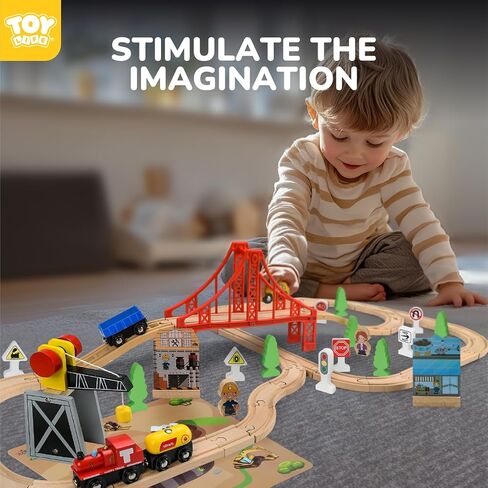 لعبة Toy Life Wooden Train للأطفال الصغار 2-4 ، ألعاب القطار في المدينة 119PCS مع مسار قطار خشبي ، قطار كهربائي للأطفال 4-8 ، ألعاب الأطفال الصغار لـ 3 4 5 5 بويز فتيات ، متوافقة مع العلامة التجارية الرئيسية in Saudi Arabia