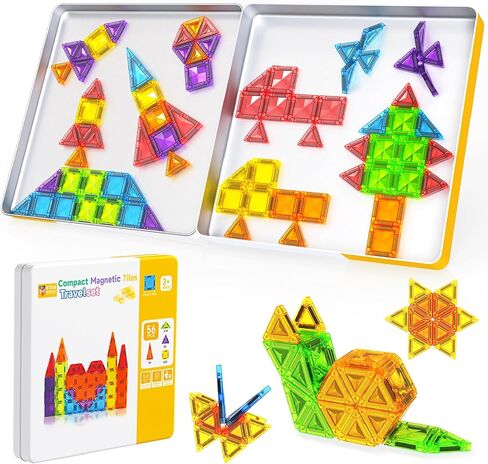 Mini Magnetic Tiles, 40 PCS Travel Magnetic Tiles with Storage Box, Mini Magnet Toy Travel Toy for Kids Ages 3 4-8, STEM Educational Building Set Construction Toys, Boys Girls Toddlers Birthdays Gifts in Kuwait
