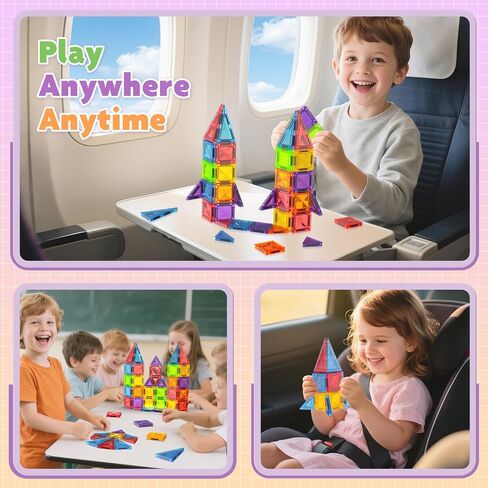 Mini Magnetic Tiles, 40 PCS Travel Magnetic Tiles with Storage Box, Mini Magnet Toy Travel Toy for Kids Ages 3 4-8, STEM Educational Building Set Construction Toys, Boys Girls Toddlers Birthdays Gifts in Kuwait