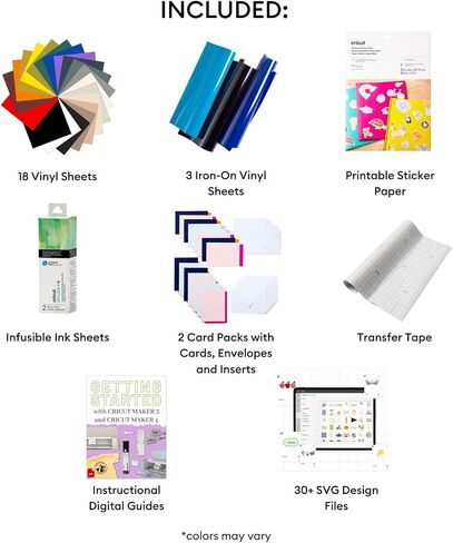 Cricut Ultimate All-in-One Materials and Accessories Bundle - 150+ Piece Beginner Sampler Material Kit Explore Air and Maker Machines - Vinyl, HTV, Card Making Packs, Pens & Sticker Paper in Saudi Arabia