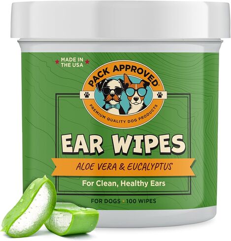 Finger Ear Wipes for Dogs with Aloe Vera and Eucalyptus - Convenient, Extra-Coverage, and Large Design Dog Ear Cleaning Wipes - Removes Wax and Freshens Ears - 50 Wipes in Kuwait