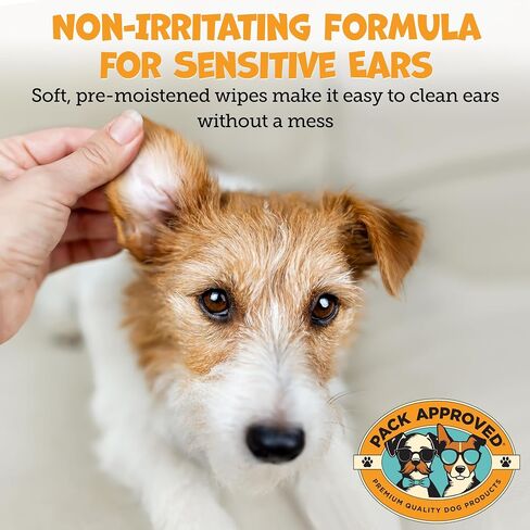 Finger Ear Wipes for Dogs with Aloe Vera and Eucalyptus - Convenient, Extra-Coverage, and Large Design Dog Ear Cleaning Wipes - Removes Wax and Freshens Ears - 50 Wipes in Kuwait